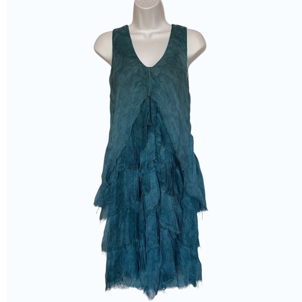 Tina Stephens A-Line Tank Style Dress w Raw Edge Silk Detailing size S/M Read